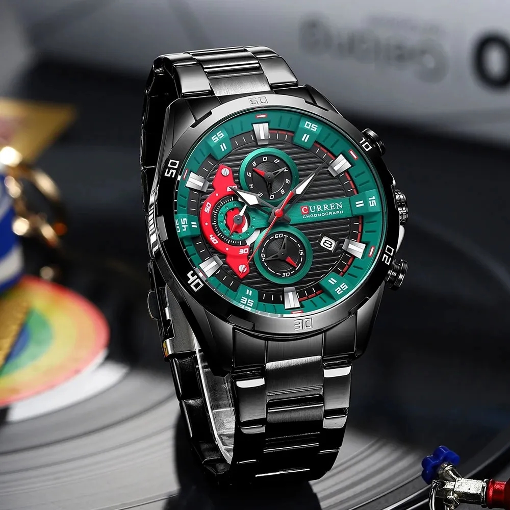 Curren Luminous Chronograph Quartz Wristwatches Stainless Steel Waterproof Fashion Casual Men's Watches for Montre Homme Relojes